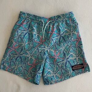 Vineyard Vines Teal Starfish Print Swim Trunks with Pink Accents Boys Size 7